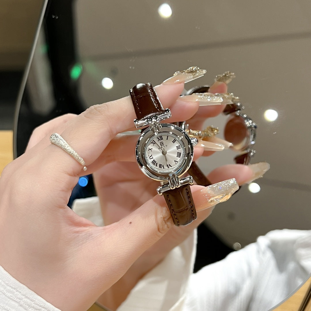 Niche retro women's watch simple casual belt exquisite waterproof student watch French medieval small dial watch women