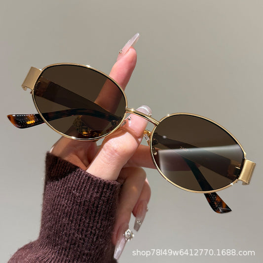 French retro style metal sunglasses 2025 new high-end Internet celebrity live sunglasses sun protection and UV protection