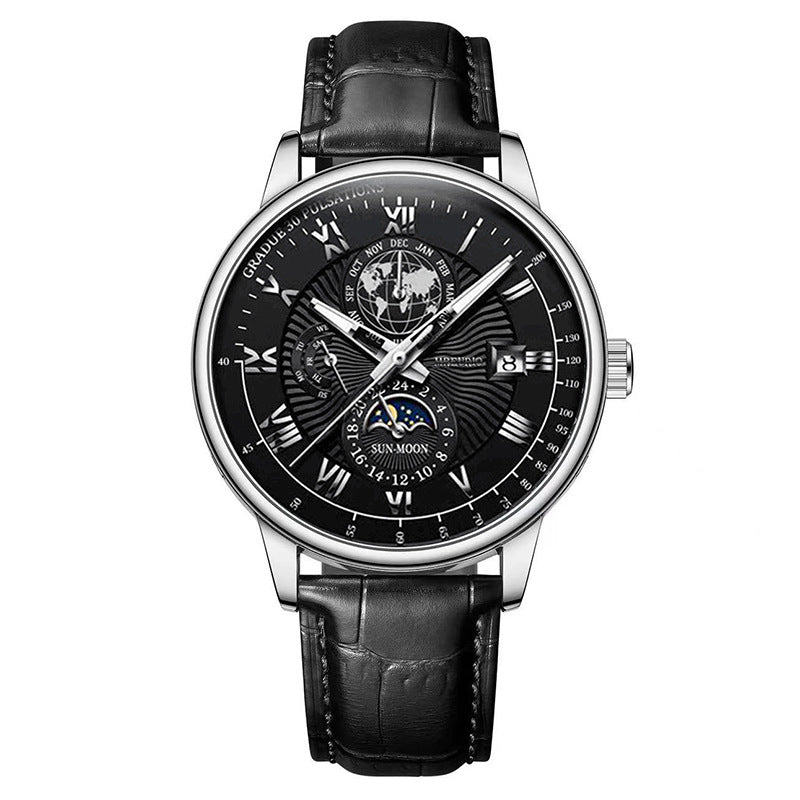Foreign trade new fashion hot sale explosion three eyes calendar starry sky moon fashion men's watch men's watch belt wholesale