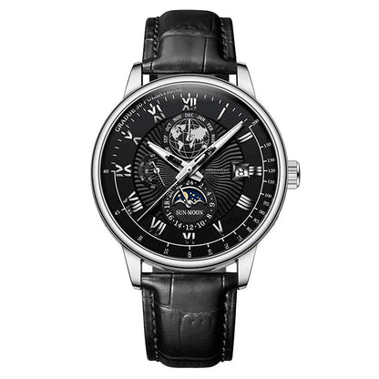 Foreign trade new fashion hot sale explosion three eyes calendar starry sky moon fashion men's watch men's watch belt wholesale