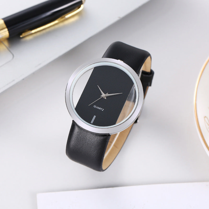 Foreign trade explosion simple fashion atmosphere transparent hollow neutral big-name watch live broadcast couple belt quartz watch men