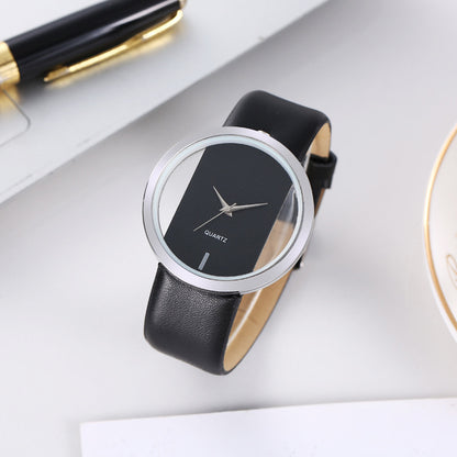 Foreign trade explosion simple fashion atmosphere transparent hollow neutral big-name watch live broadcast couple belt quartz watch men