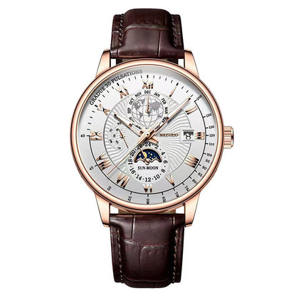 Foreign trade new fashion hot sale explosion three eyes calendar starry sky moon fashion men's watch men's watch belt wholesale