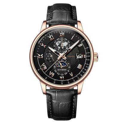 Foreign trade new fashion hot sale explosion three eyes calendar starry sky moon fashion men's watch men's watch belt wholesale