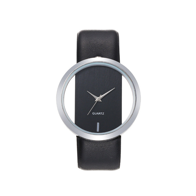 Foreign trade explosion simple fashion atmosphere transparent hollow neutral big-name watch live broadcast couple belt quartz watch men