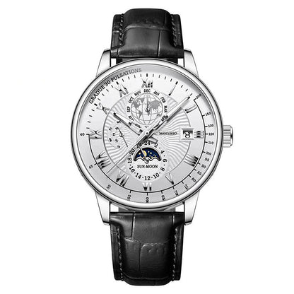 Foreign trade new fashion hot sale explosion three eyes calendar starry sky moon fashion men's watch men's watch belt wholesale