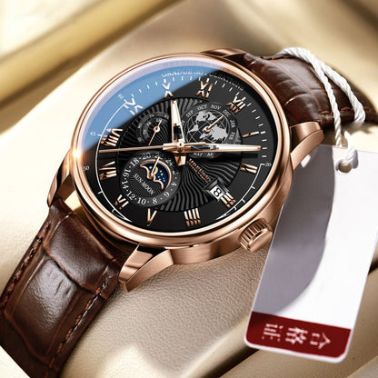 Foreign trade new fashion hot sale explosion three eyes calendar starry sky moon fashion men's watch men's watch belt wholesale