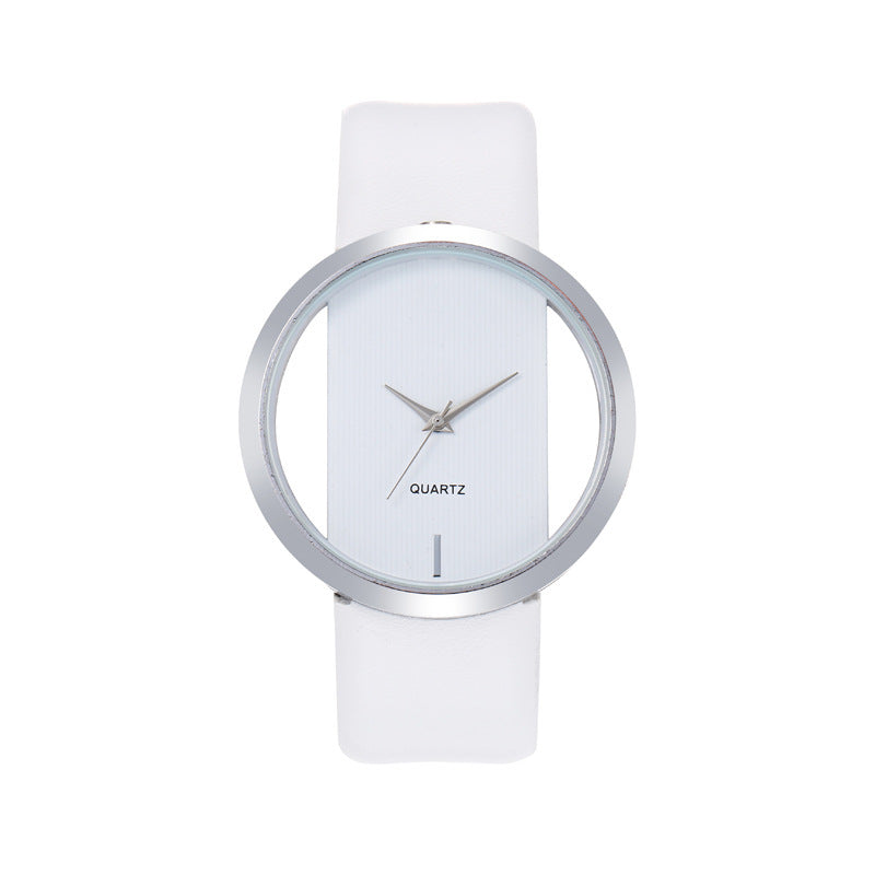 Foreign trade explosion simple fashion atmosphere transparent hollow neutral big-name watch live broadcast couple belt quartz watch men