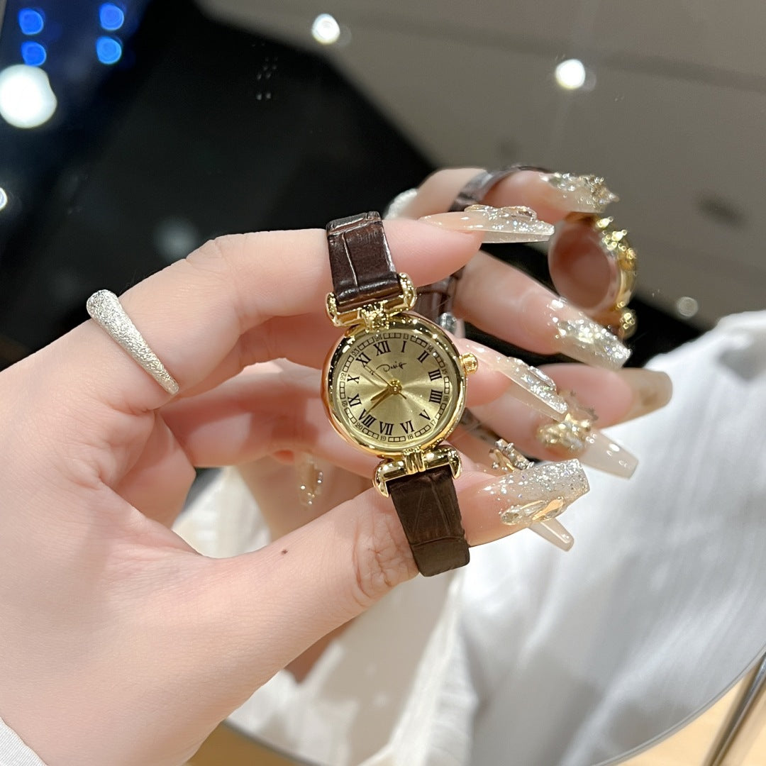 Niche retro women's watch simple casual belt exquisite waterproof student watch French medieval small dial watch women