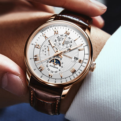 Foreign trade new fashion hot sale explosion three eyes calendar starry sky moon fashion men's watch men's watch belt wholesale