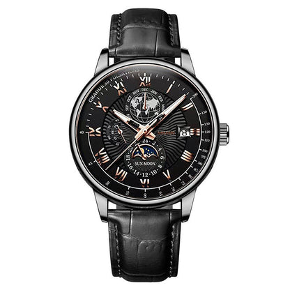Foreign trade new fashion hot sale explosion three eyes calendar starry sky moon fashion men's watch men's watch belt wholesale