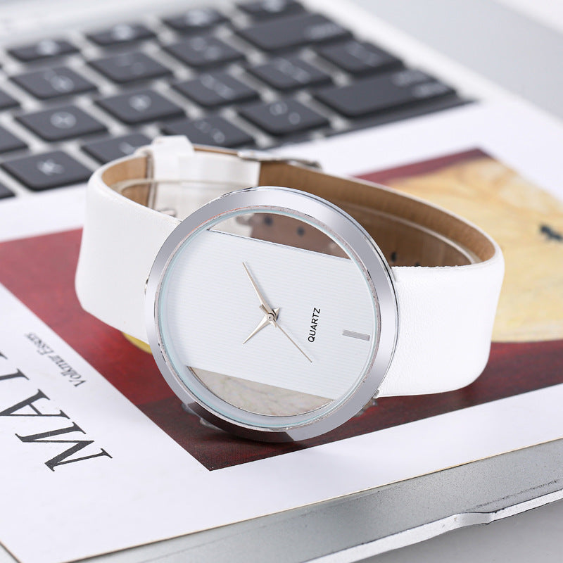 Foreign trade explosion simple fashion atmosphere transparent hollow neutral big-name watch live broadcast couple belt quartz watch men