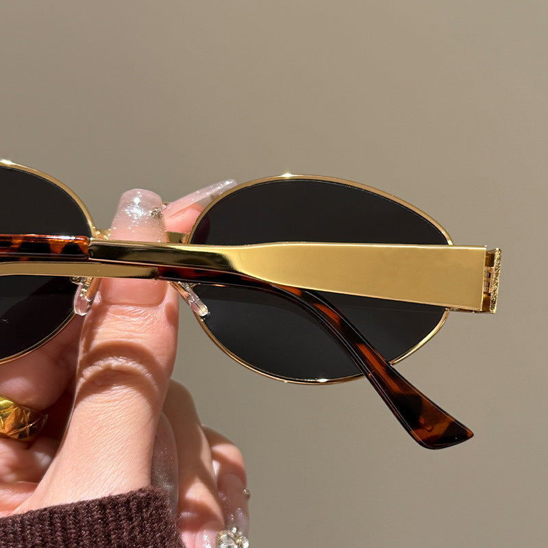 French retro style metal sunglasses 2025 new high-end Internet celebrity live sunglasses sun protection and UV protection