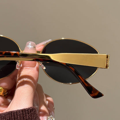French retro style metal sunglasses 2025 new high-end Internet celebrity live sunglasses sun protection and UV protection
