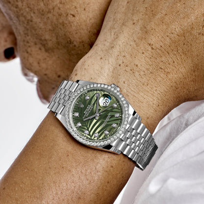 2025 Watch Datejust 126284RBR Stainless Steel Green Palm Frond Diamond Dial Diamond Bezel