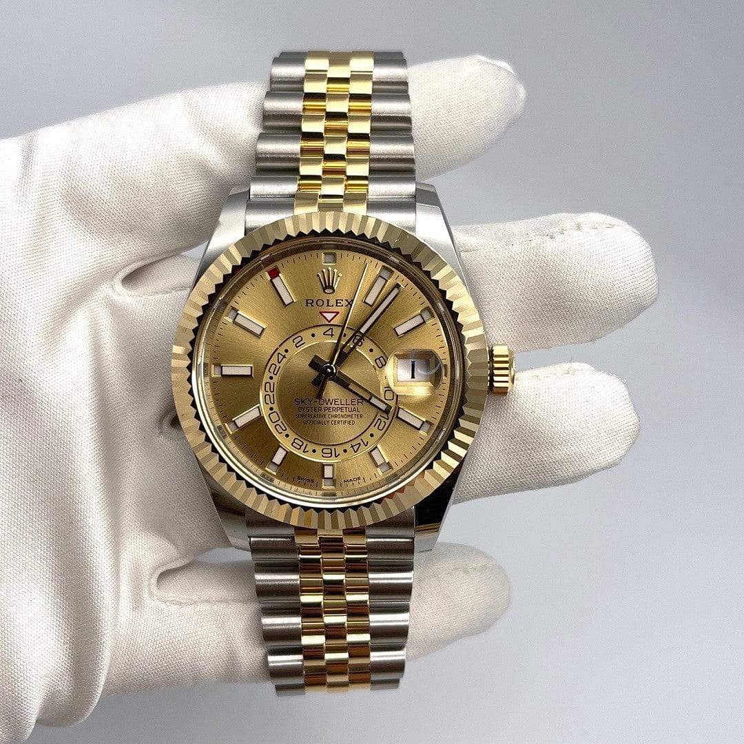 2025 Watch Sky-Dweller 326933 Stainless Steel Yellow Gold Champagne Dial