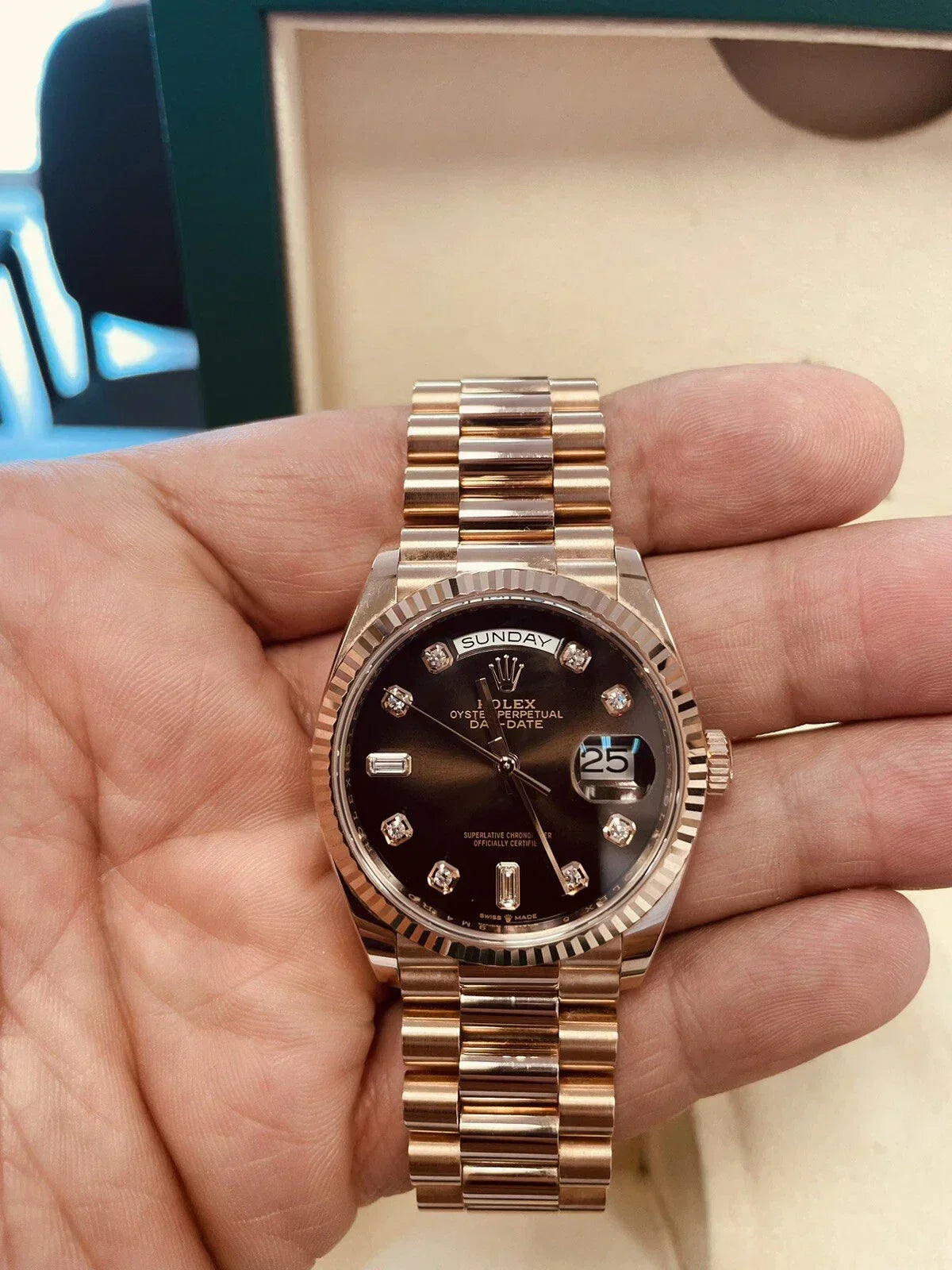 Day Date 36mm President 18k Rose Gold Brown Ombre Diamond 128235 ~ New WATCH